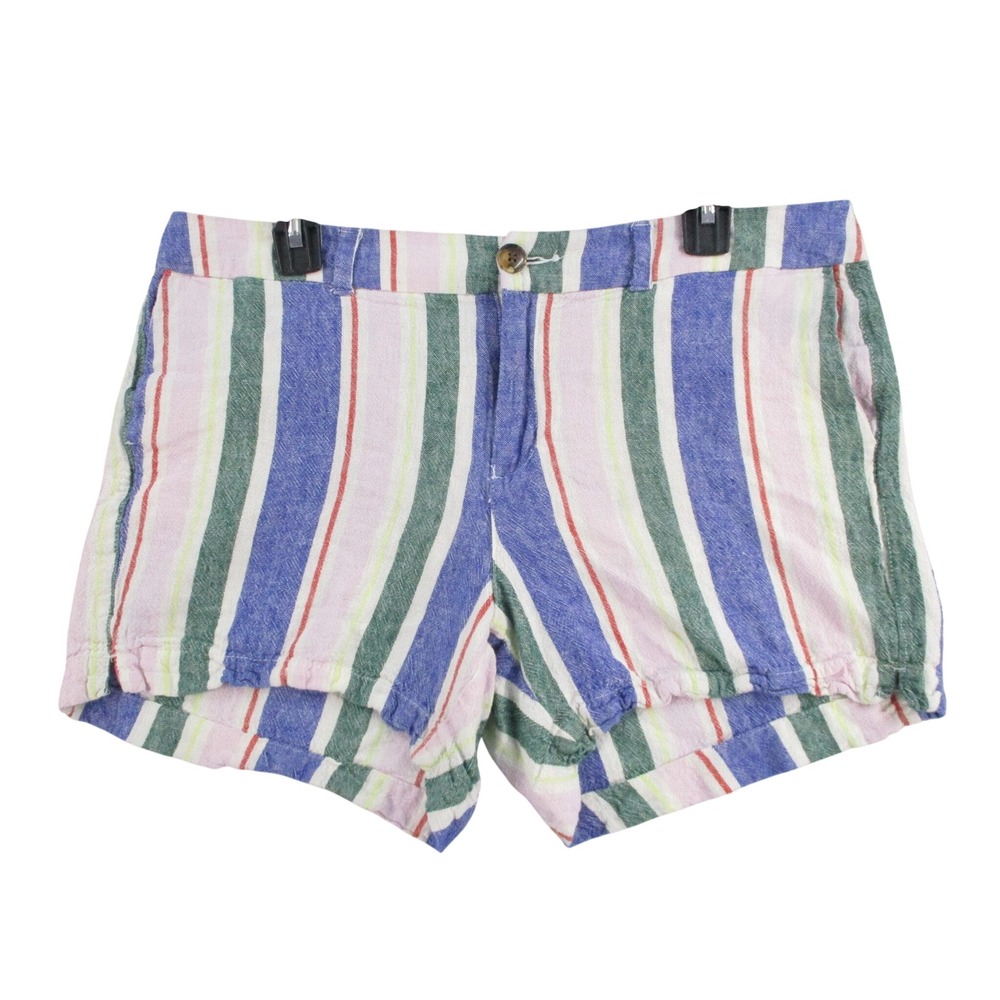 Old Navy Everyday Short Womens 12 Linen Blend Striped Multi Color Mid Rise